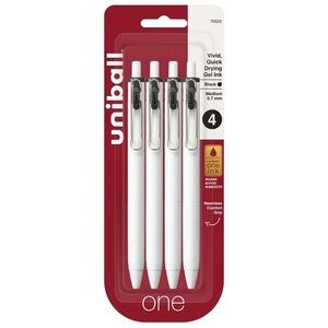 Uniball One Retractable Medium Point (0.7mm) Black Ink Gel Pens, 4 Count NWT